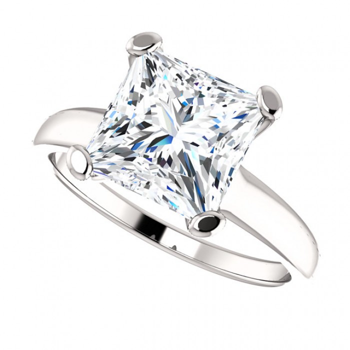 14k White Gold Solitaire Princess Cut Diamond Engagement Ring